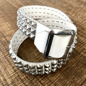 APE Stud White Leather Belt Size 36/38